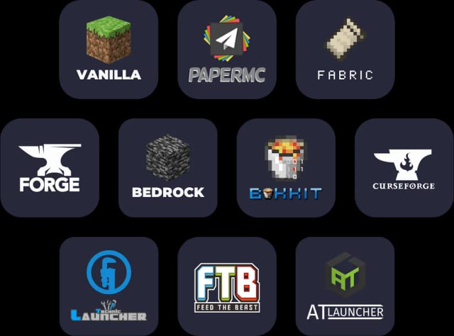 minecraft server types supported